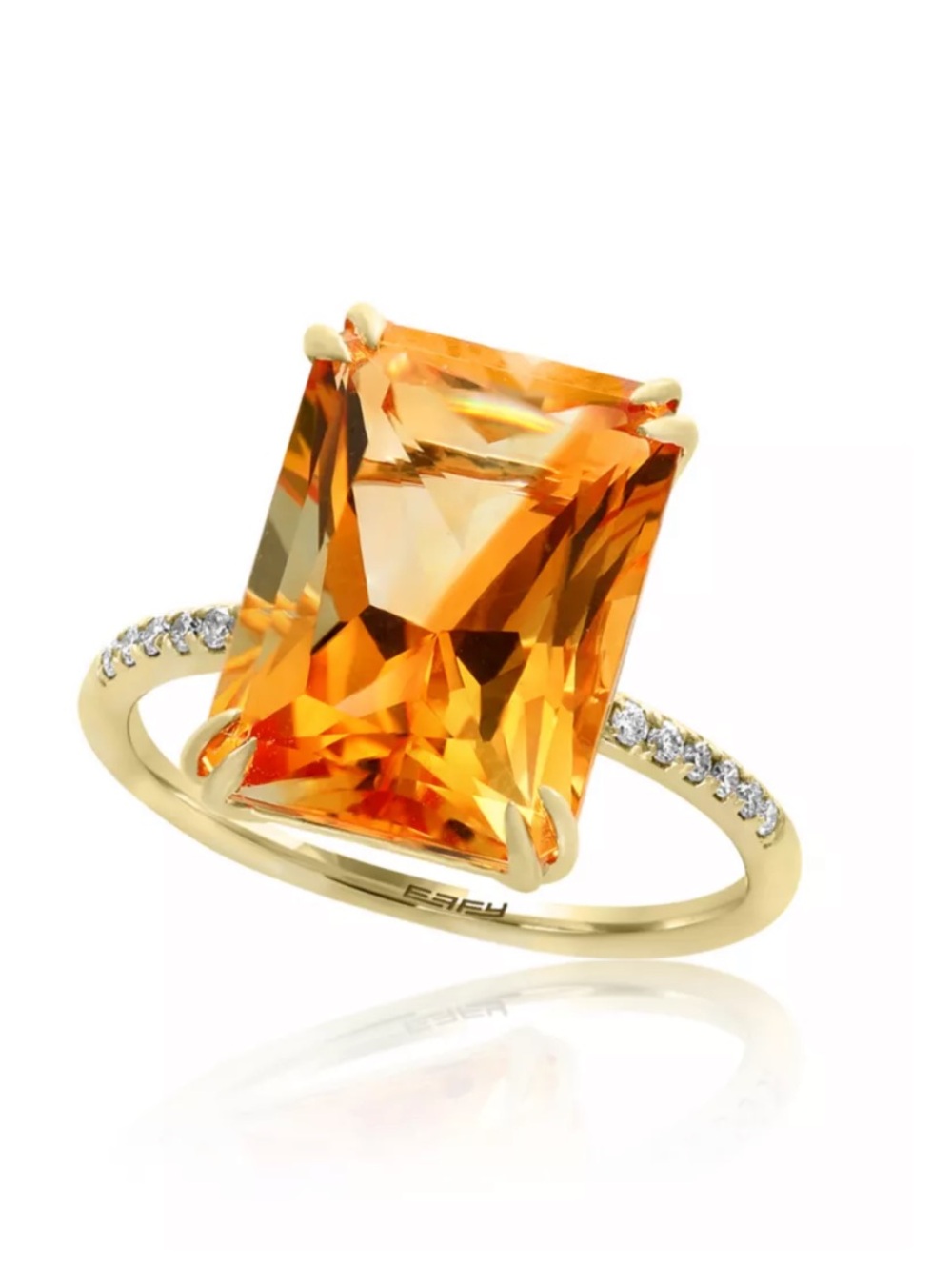 Effy 7.15 ct. Citrine 1/10ct. Diamond Ring in 14k Yellow Gold, Size 7.
